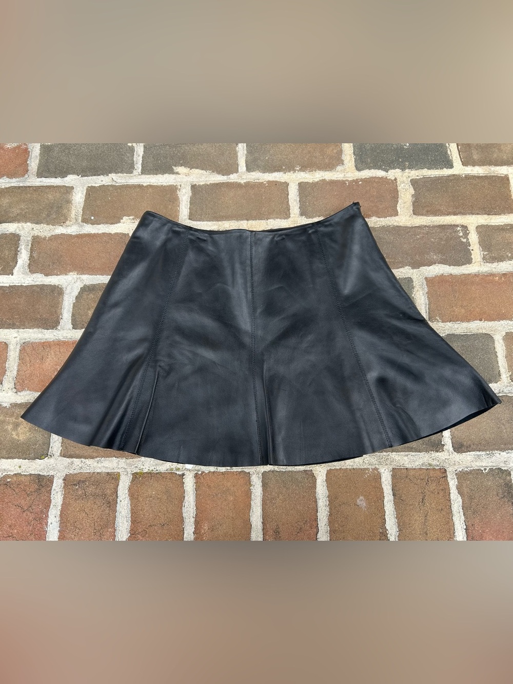 Victoria's Secret Black Lambskin Leather A-Line Twirly Mini Skirt y2k 12